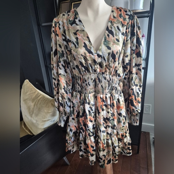Entro Multicolor Camouflage Long Sleeve Dress - Picture 1 of 11